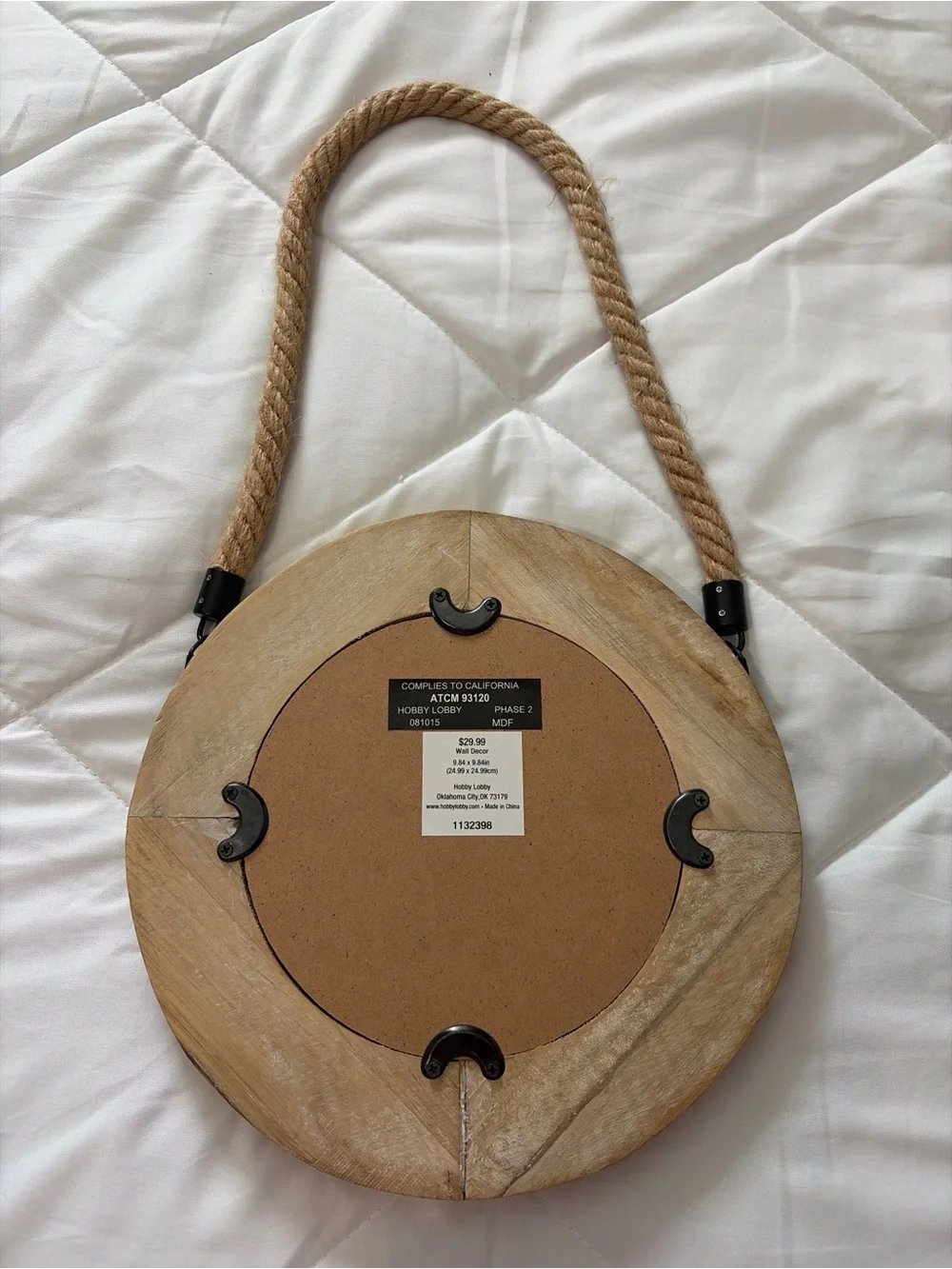 Hobby Lobby Rustic Round Wood Rope Hanging Mirror in Natural Brown